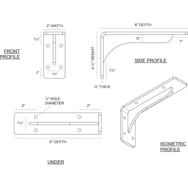 Embrey Steel Bracket, Antiqued Warm Silver 2W X 8D X 4 1/4H